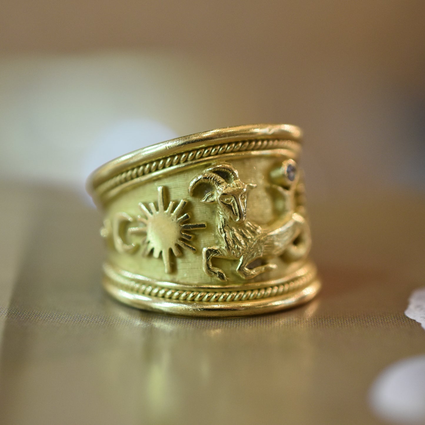 Elizabeth Gage Capricorn Zodiac 18k Gold and Diamond Band Ring