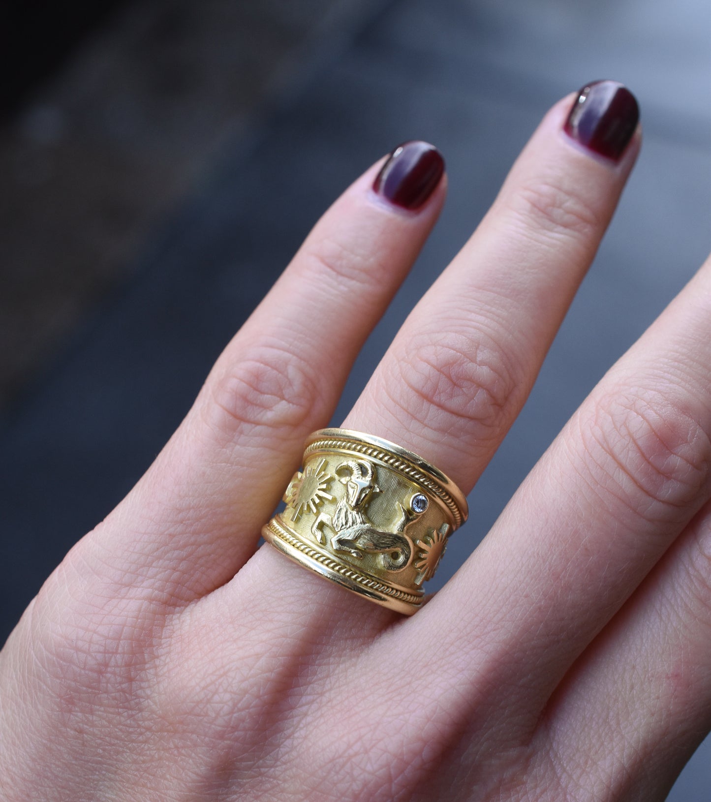 Elizabeth Gage Capricorn Zodiac 18k Gold and Diamond Band Ring