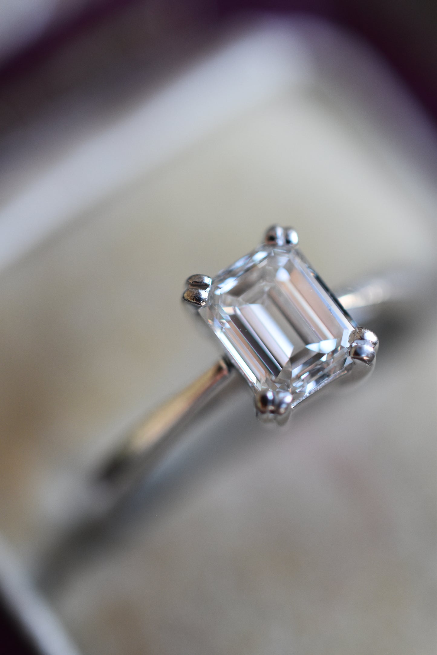 Vintage Natural 0.56ct G VS Emerald cut Diamond Solitaire Engagement Ring in 18k White Gold