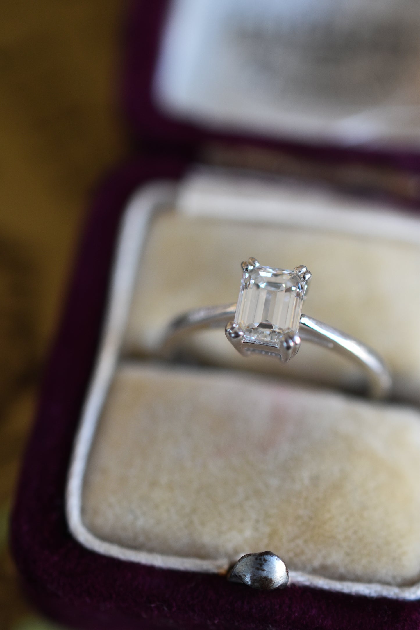 Vintage Natural 0.56ct G VS Emerald cut Diamond Solitaire Engagement Ring in 18k White Gold