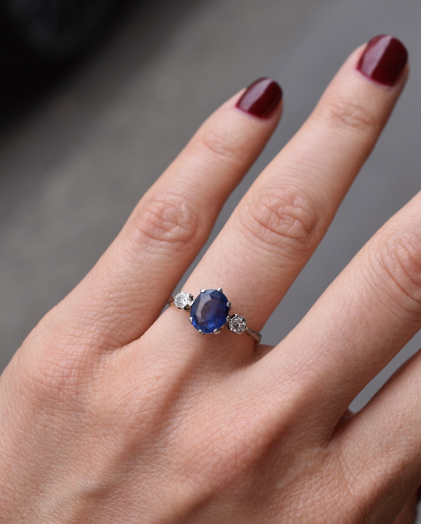 Antique 1.75ct Sapphire and Diamond Solitaire Engagement Ring in 18k Yellow Gold and Platinum