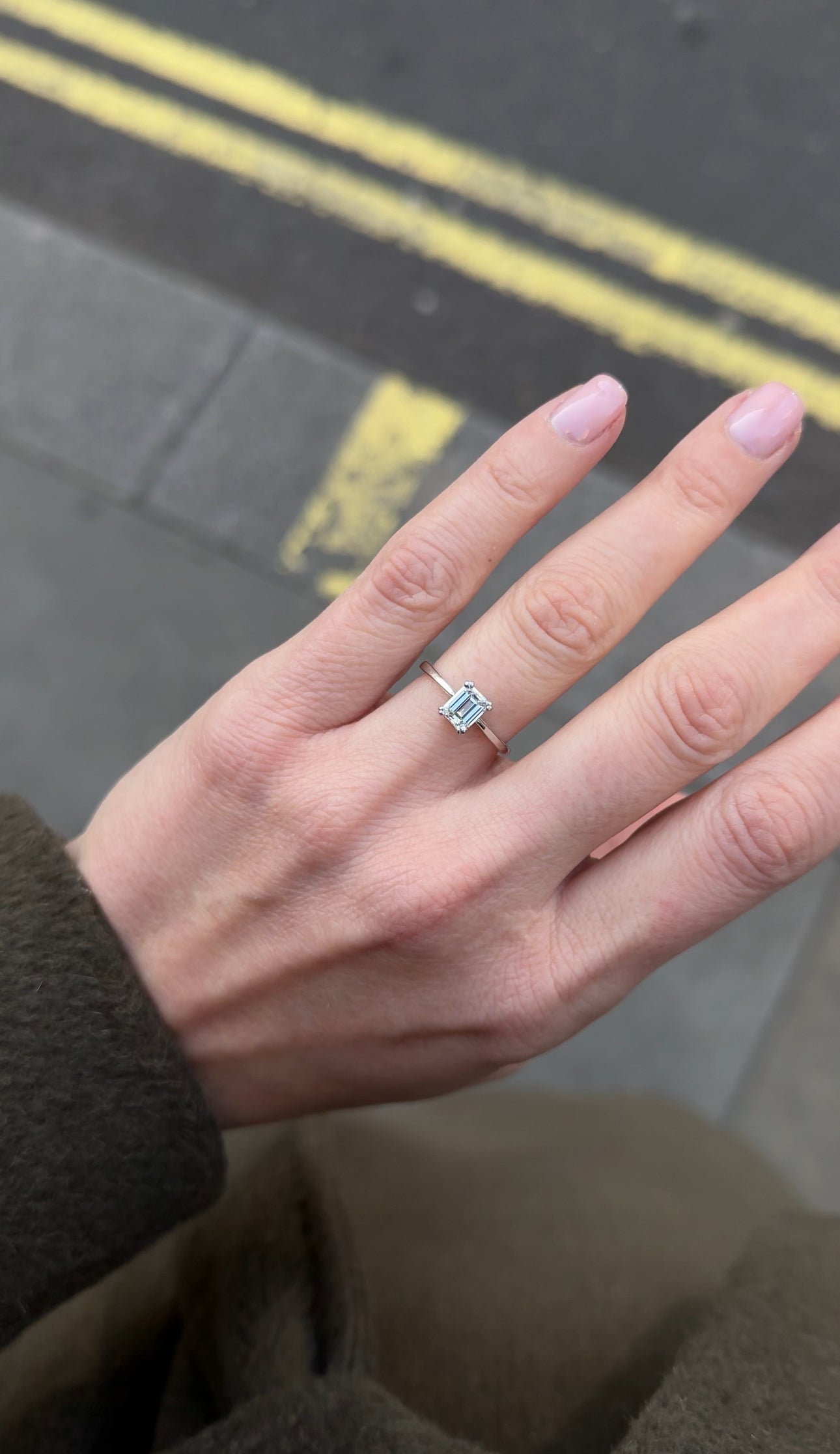 Vintage Natural 0.56ct G VS Emerald cut Diamond Solitaire Engagement Ring in 18k White Gold