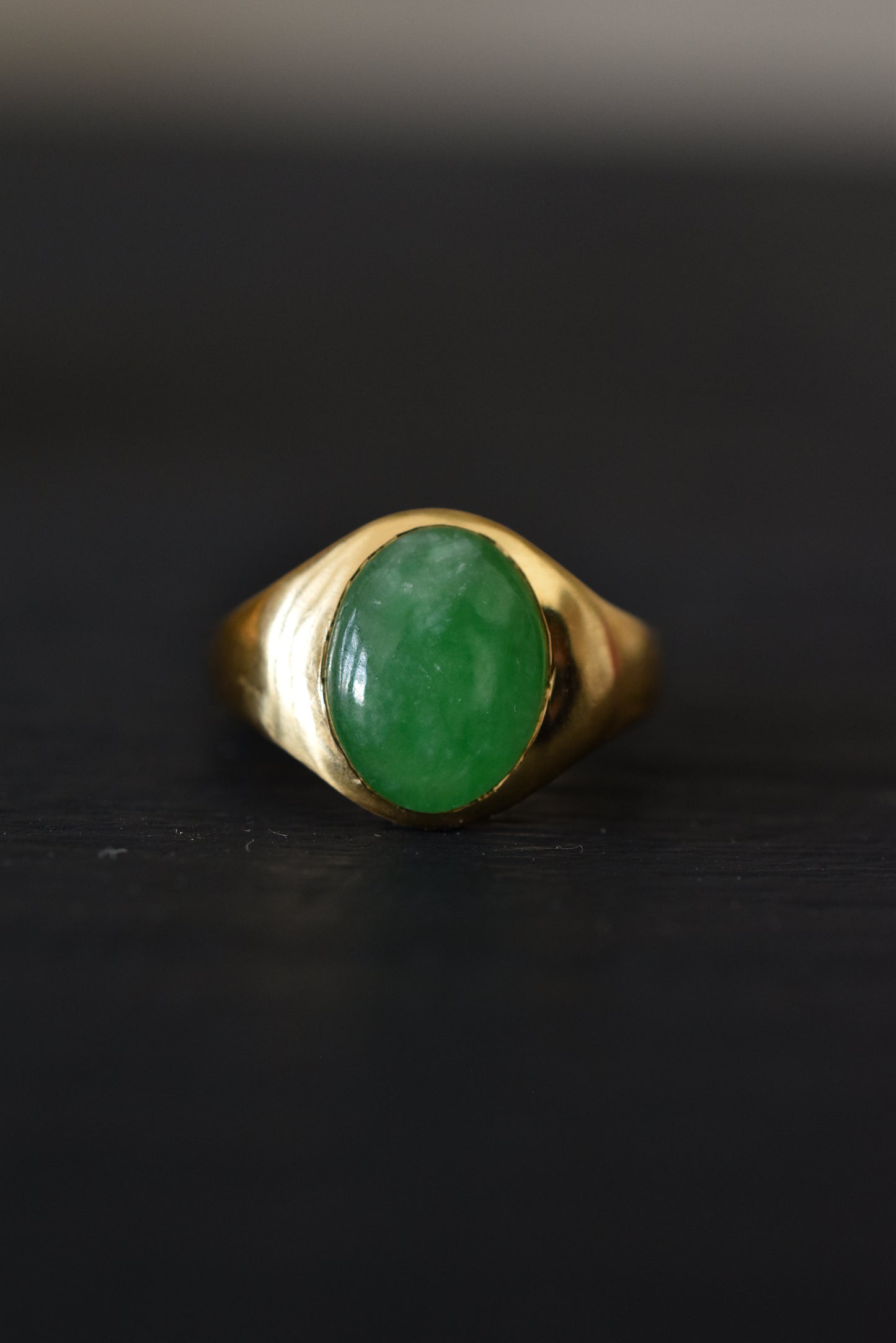 3ct Natural Untreated 'Type A' Jade Signet Ring in 18K Yellow Gold