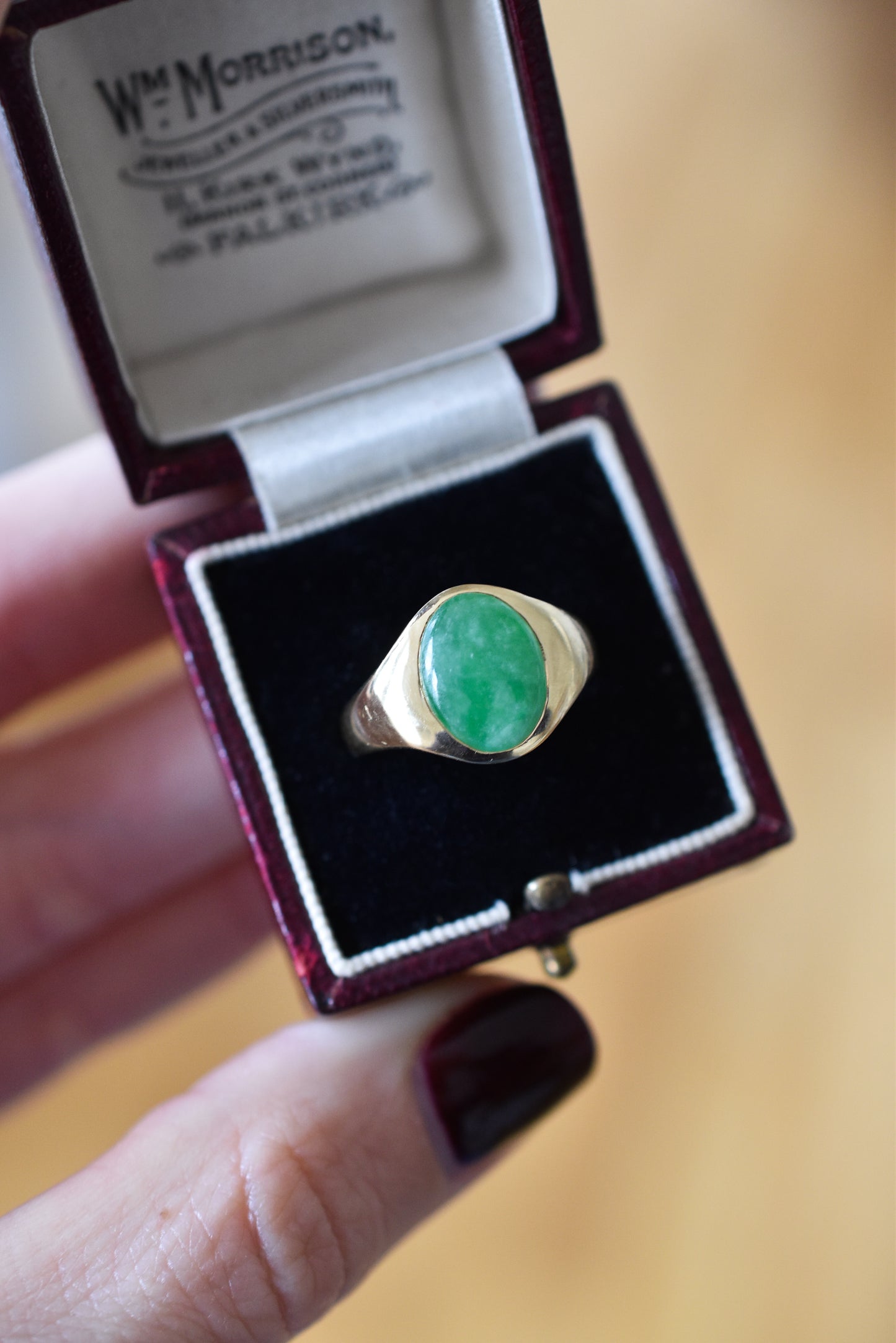 3ct Natural Untreated 'Type A' Jade Signet Ring in 18K Yellow Gold