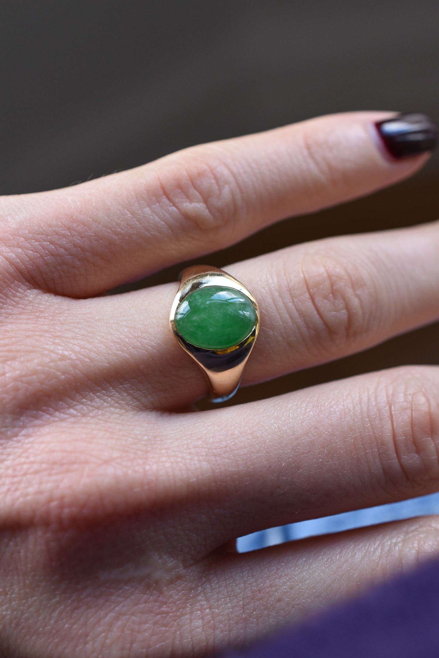 3ct Natural Untreated 'Type A' Jade Signet Ring in 18K Yellow Gold