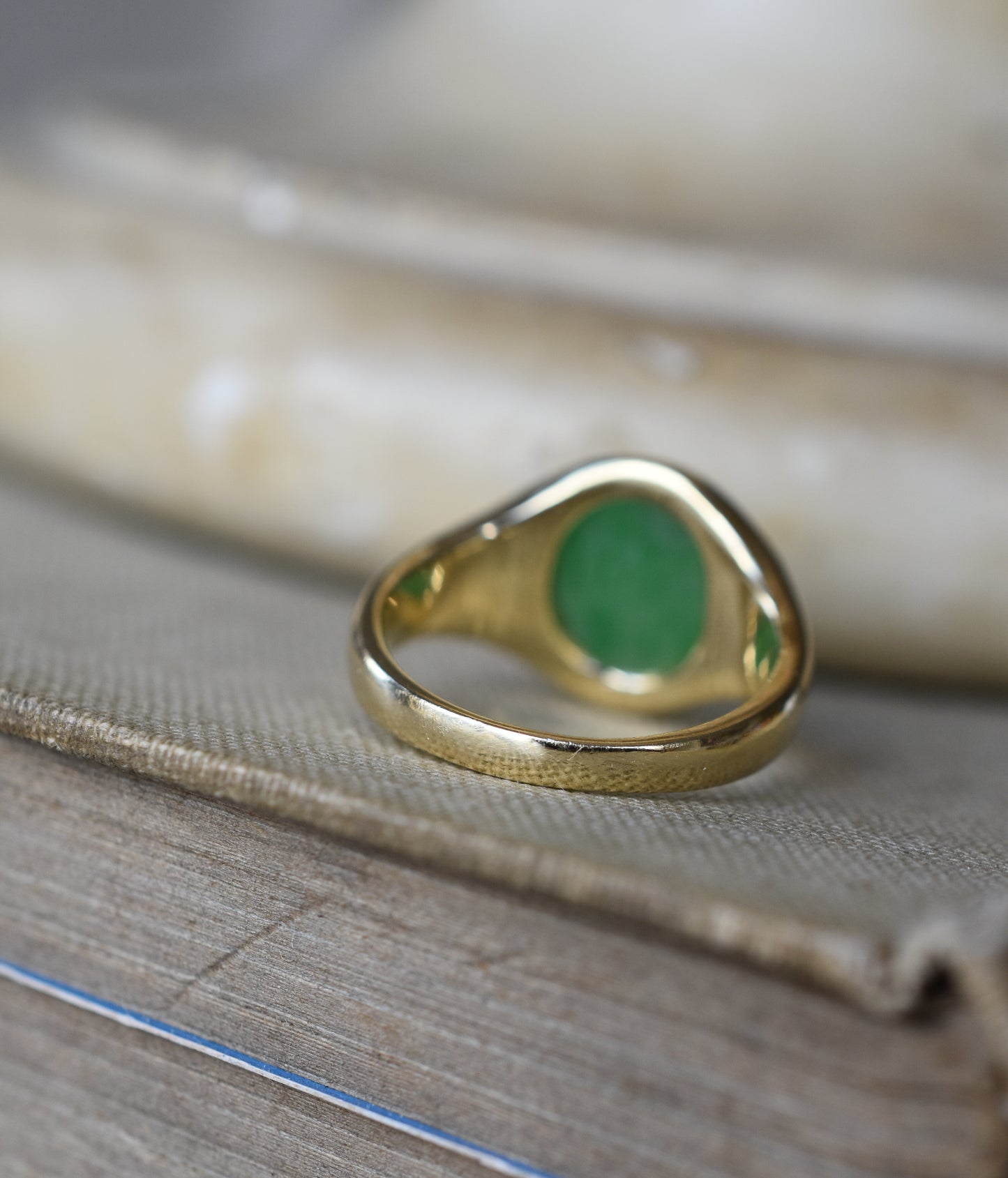 3ct Natural Untreated 'Type A' Jade Signet Ring in 18K Yellow Gold