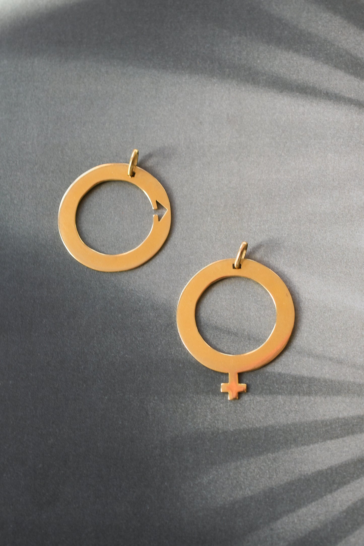 Arthus Bertrand 18k Yellow Gold Pendants – Female & Male Symbols, Openwork Circular Design