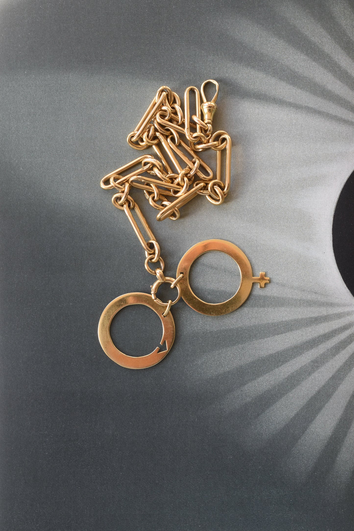 Arthus Bertrand 18k Yellow Gold Pendants – Female & Male Symbols, Openwork Circular Design