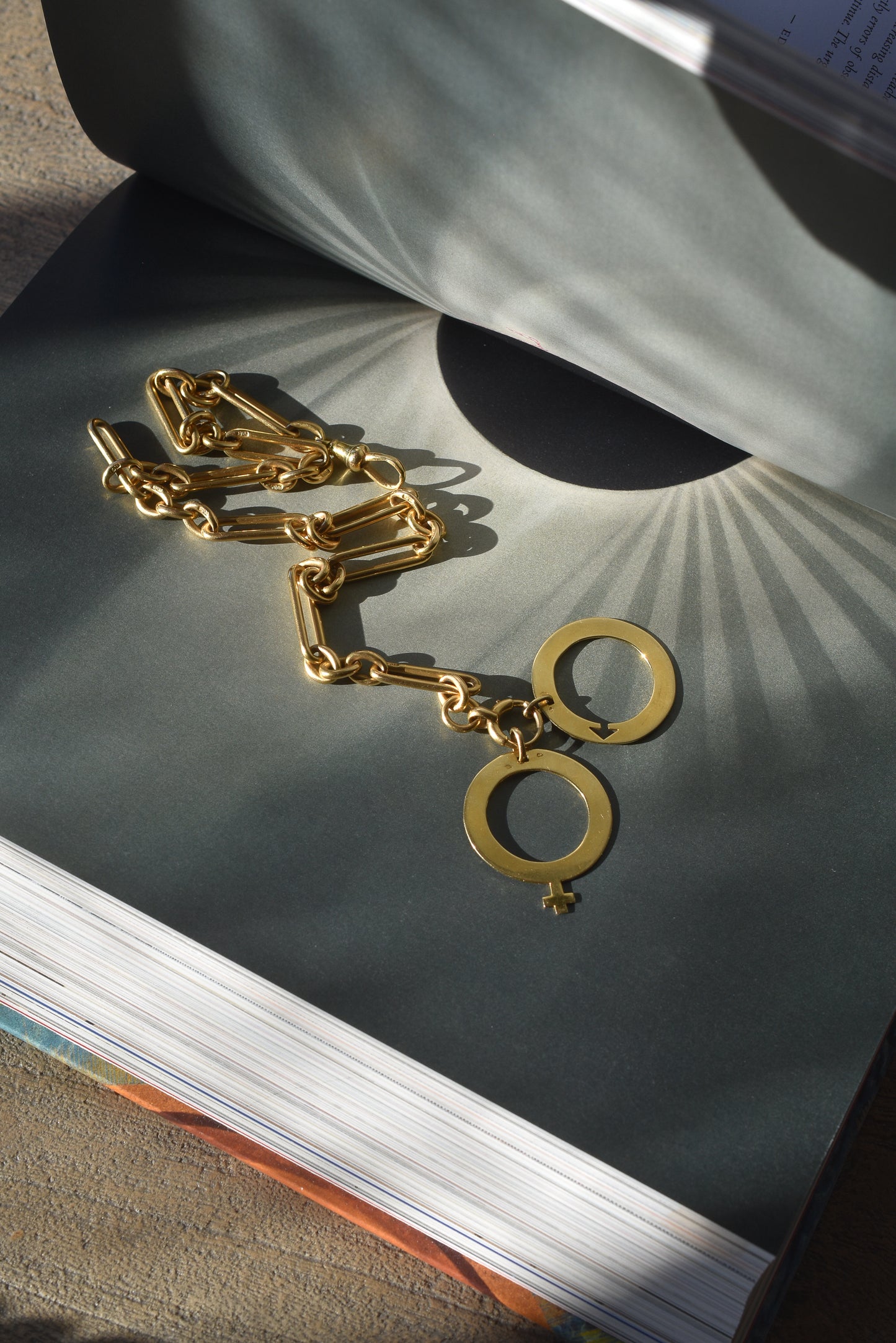 Arthus Bertrand 18k Yellow Gold Pendants – Female & Male Symbols, Openwork Circular Design