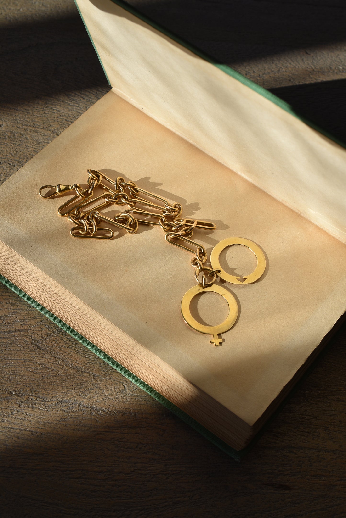 Arthus Bertrand 18k Yellow Gold Pendants – Female & Male Symbols, Openwork Circular Design