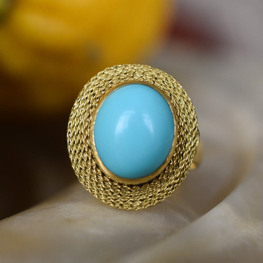 Vintage Italian Turquoise and 18K Yellow Gold Statement Ring
