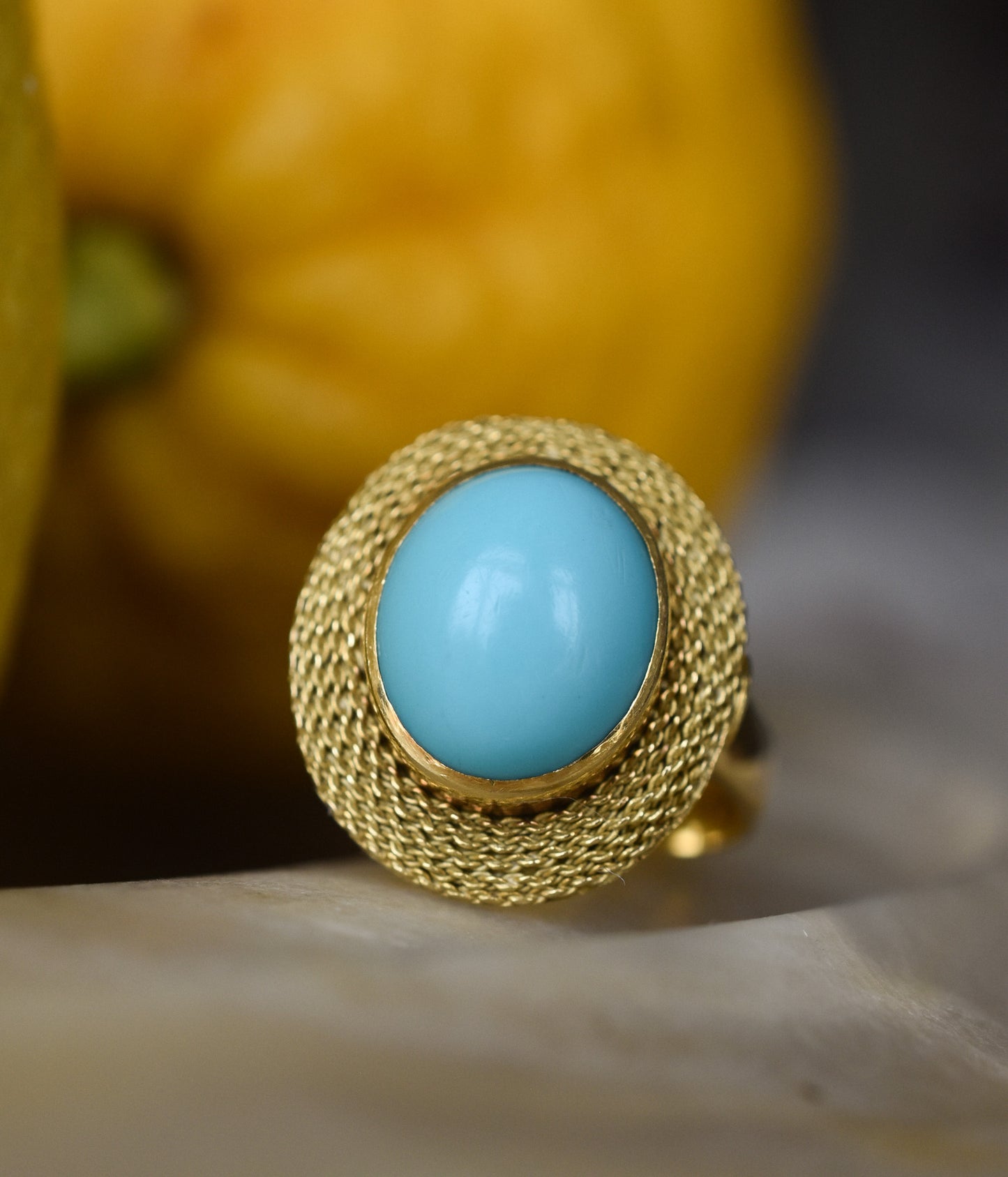 Vintage Italian Turquoise and 18K Yellow Gold Statement Ring