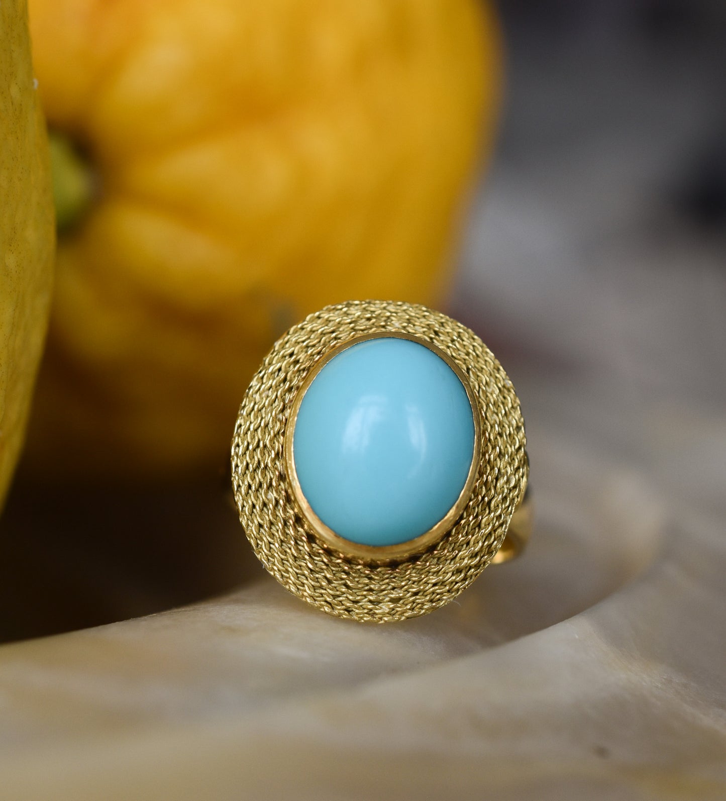 Vintage Italian Turquoise and 18K Yellow Gold Statement Ring