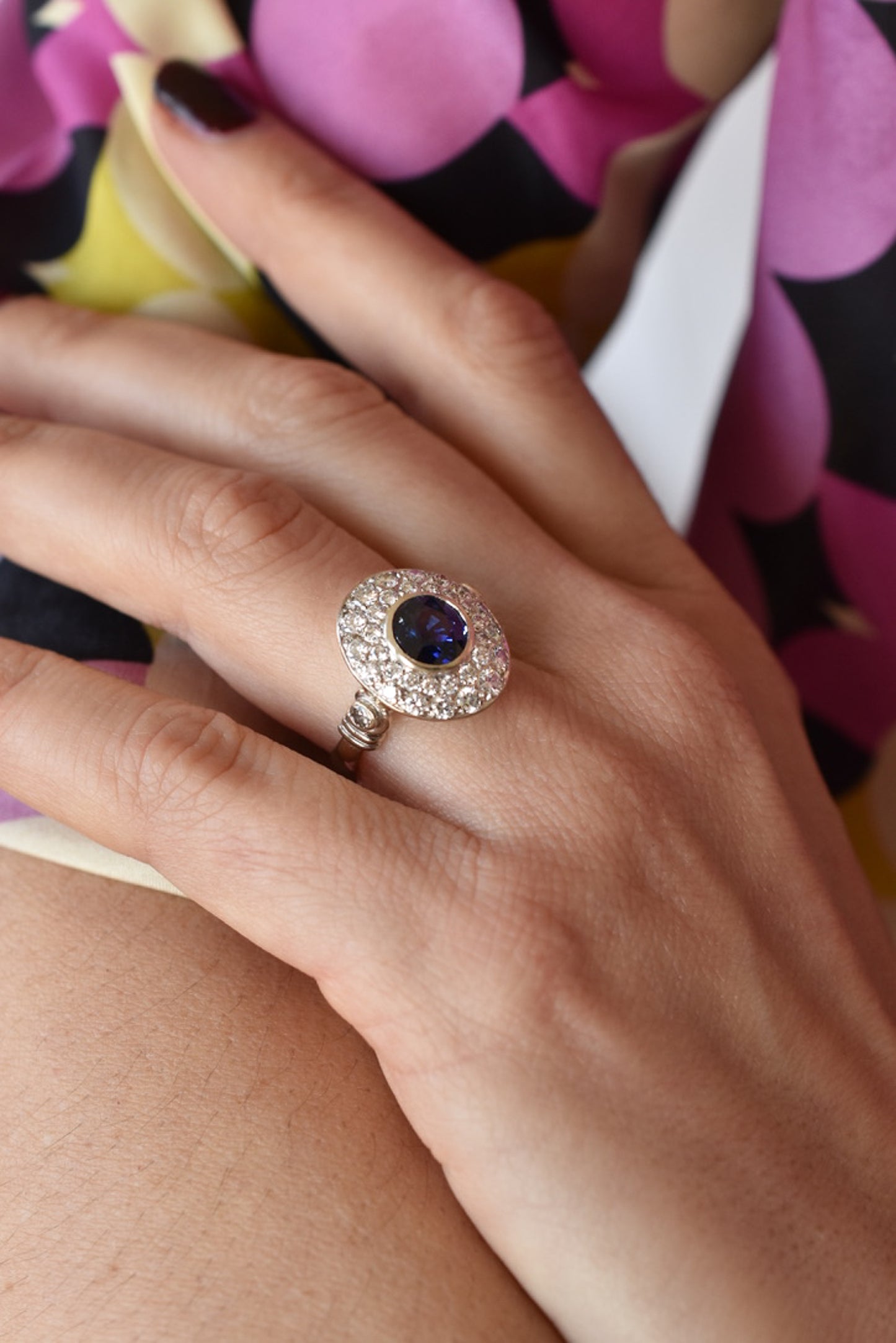 1.50ct French Cobblestone Sapphire and Diamond Ring in 18k White Gold