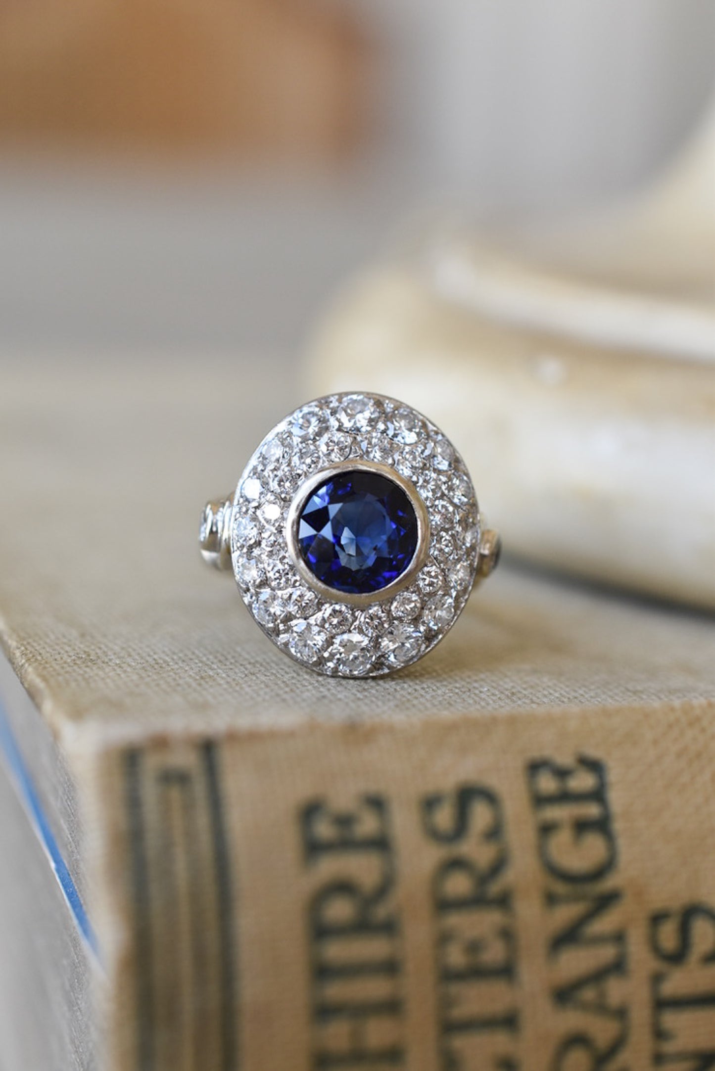 1.50ct French Cobblestone Sapphire and Diamond Ring in 18k White Gold