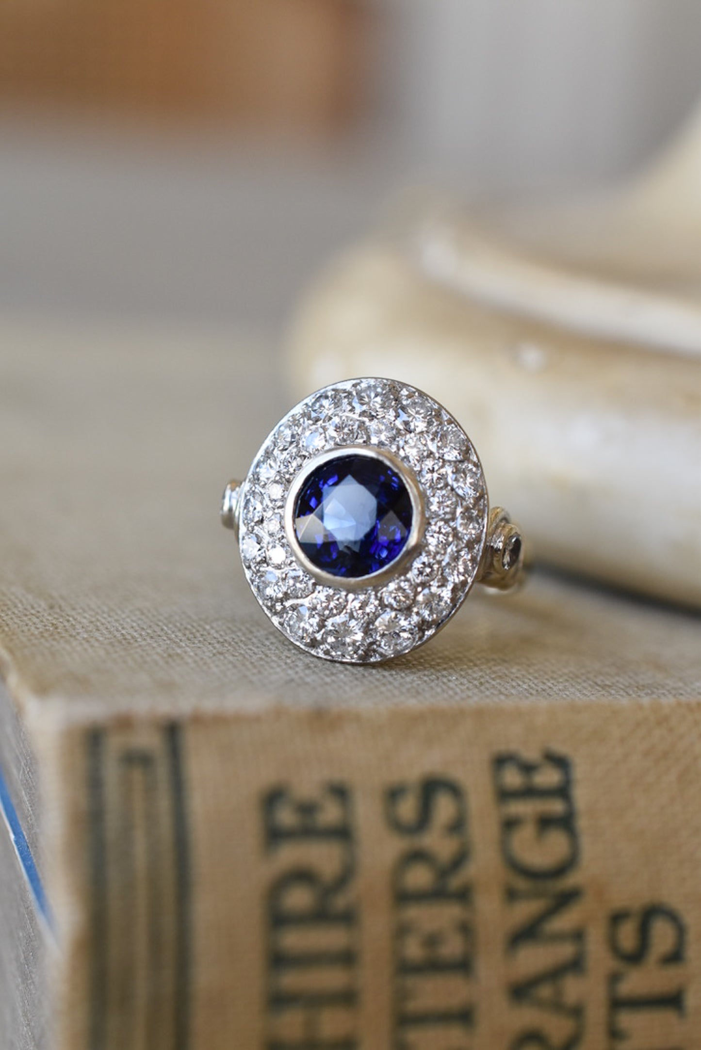 1.50ct French Cobblestone Sapphire and Diamond Ring in 18k White Gold