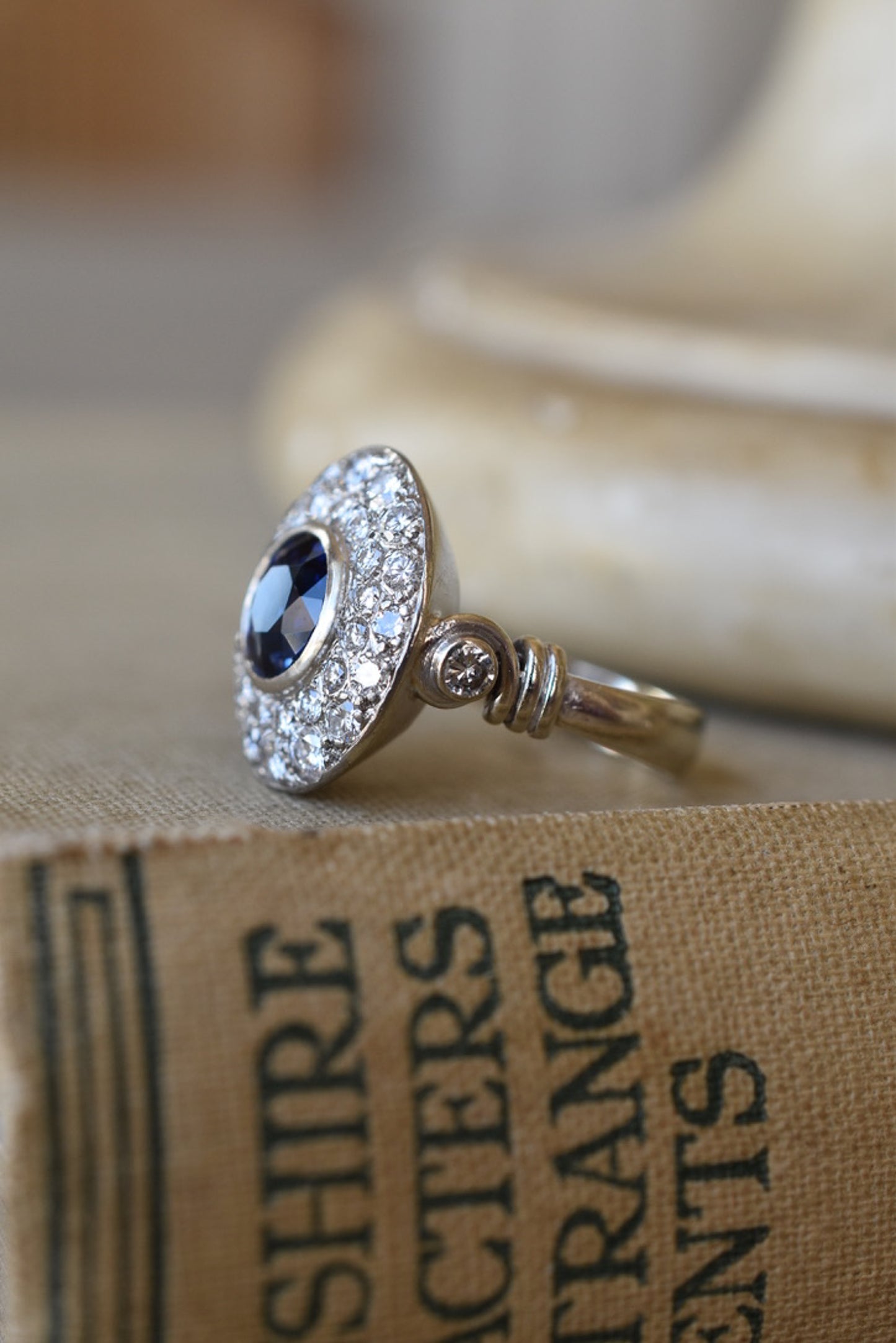 1.50ct French Cobblestone Sapphire and Diamond Ring in 18k White Gold