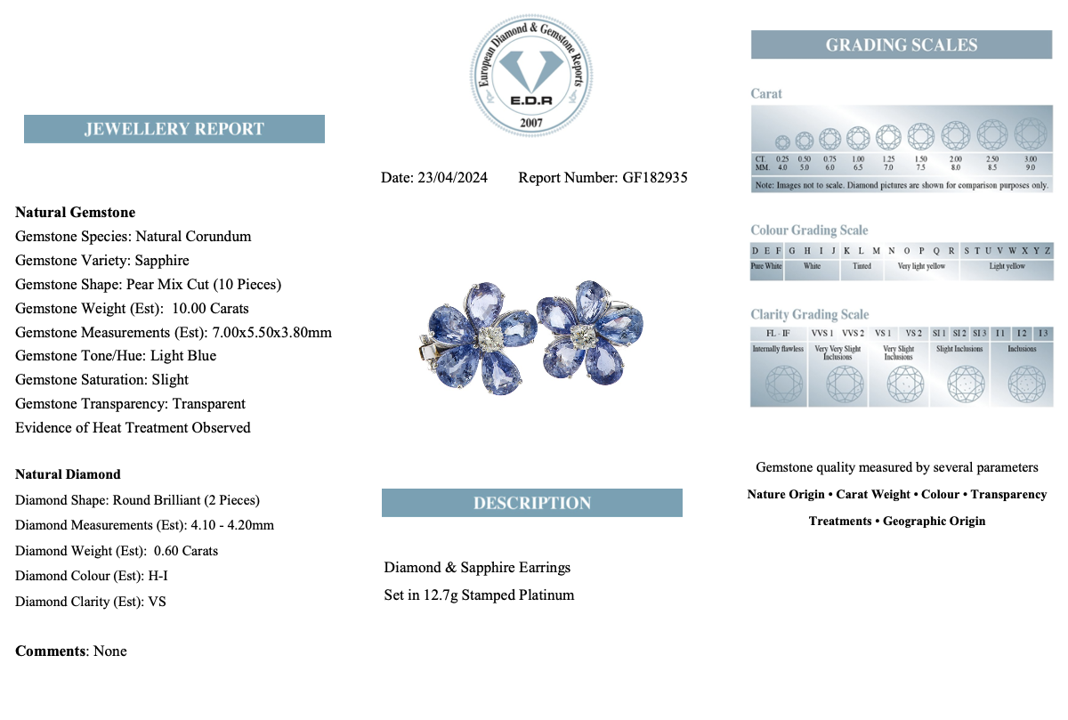 10ct Ceylon Sapphire and Diamond Flower Cluster Earrings in Platinum