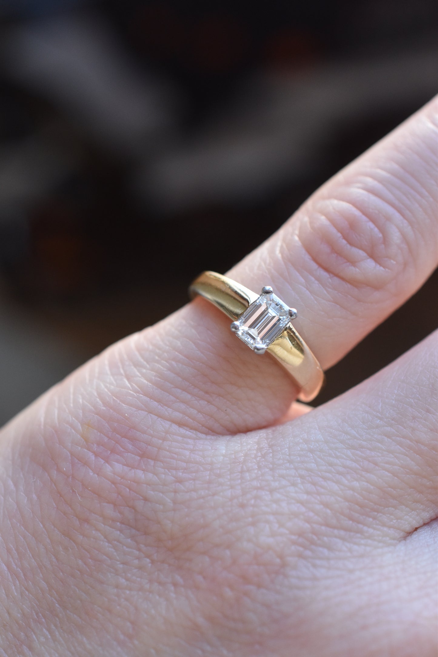 Vintage Natural 0.50ct F-G VS Emerald cut Diamond Solitaire Engagement Ring in 18k Yellow Gold