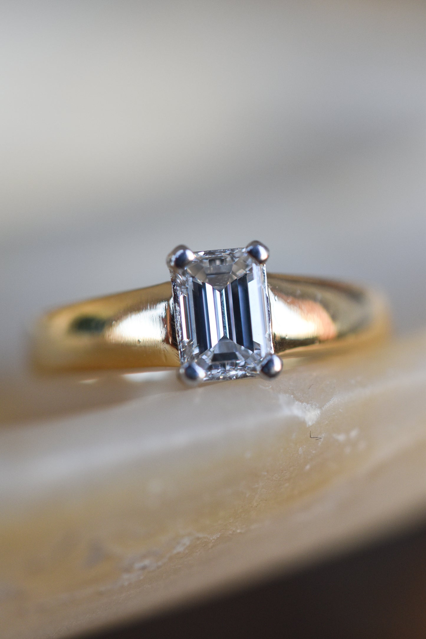 Vintage Natural 0.50ct F-G VS Emerald cut Diamond Solitaire Engagement Ring in 18k Yellow Gold