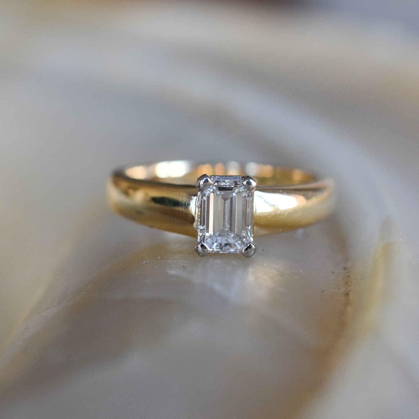 Vintage Natural 0.50ct F-G VS Emerald cut Diamond Solitaire Engagement Ring in 18k Yellow Gold