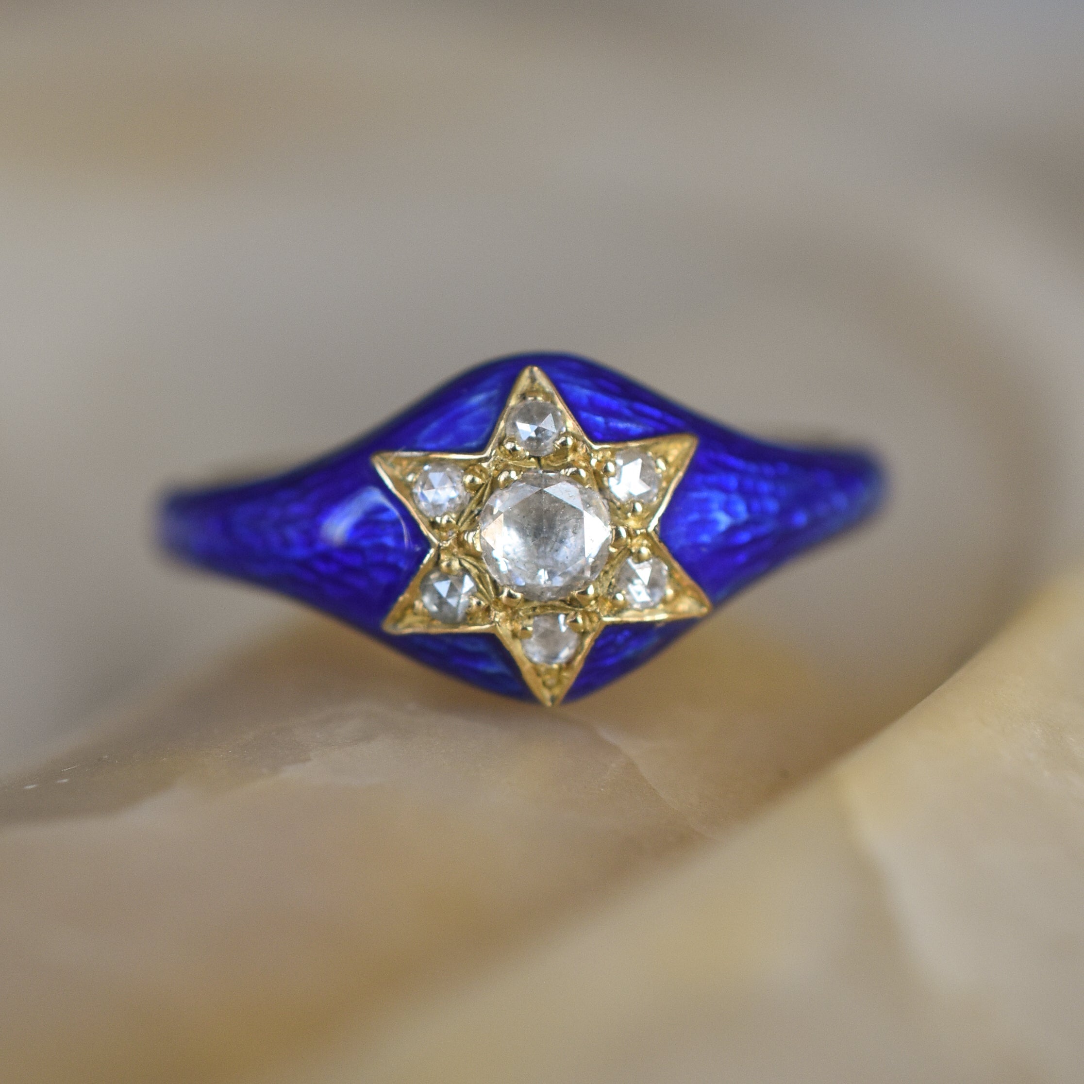Blue Enamel and Rose cut Diamond Star Ring in 18k Yellow Gold – Nacarat ...