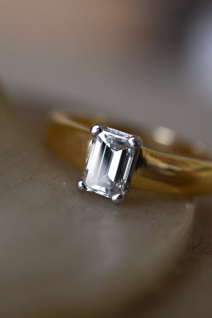 Vintage Natural 0.50ct F-G VS Emerald cut Diamond Solitaire Engagement Ring in 18k Yellow Gold