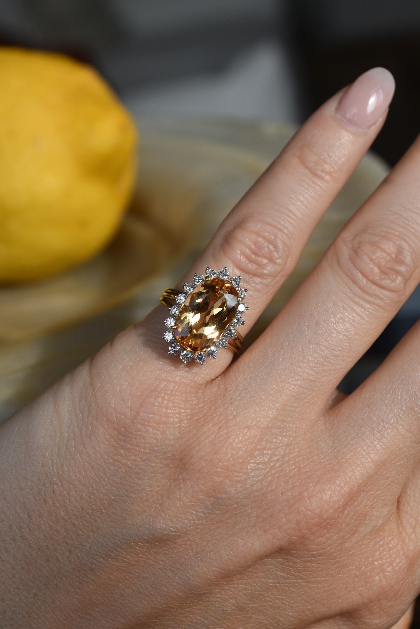 4.70ct Imperial Topaz and Diamond Cluster Ring