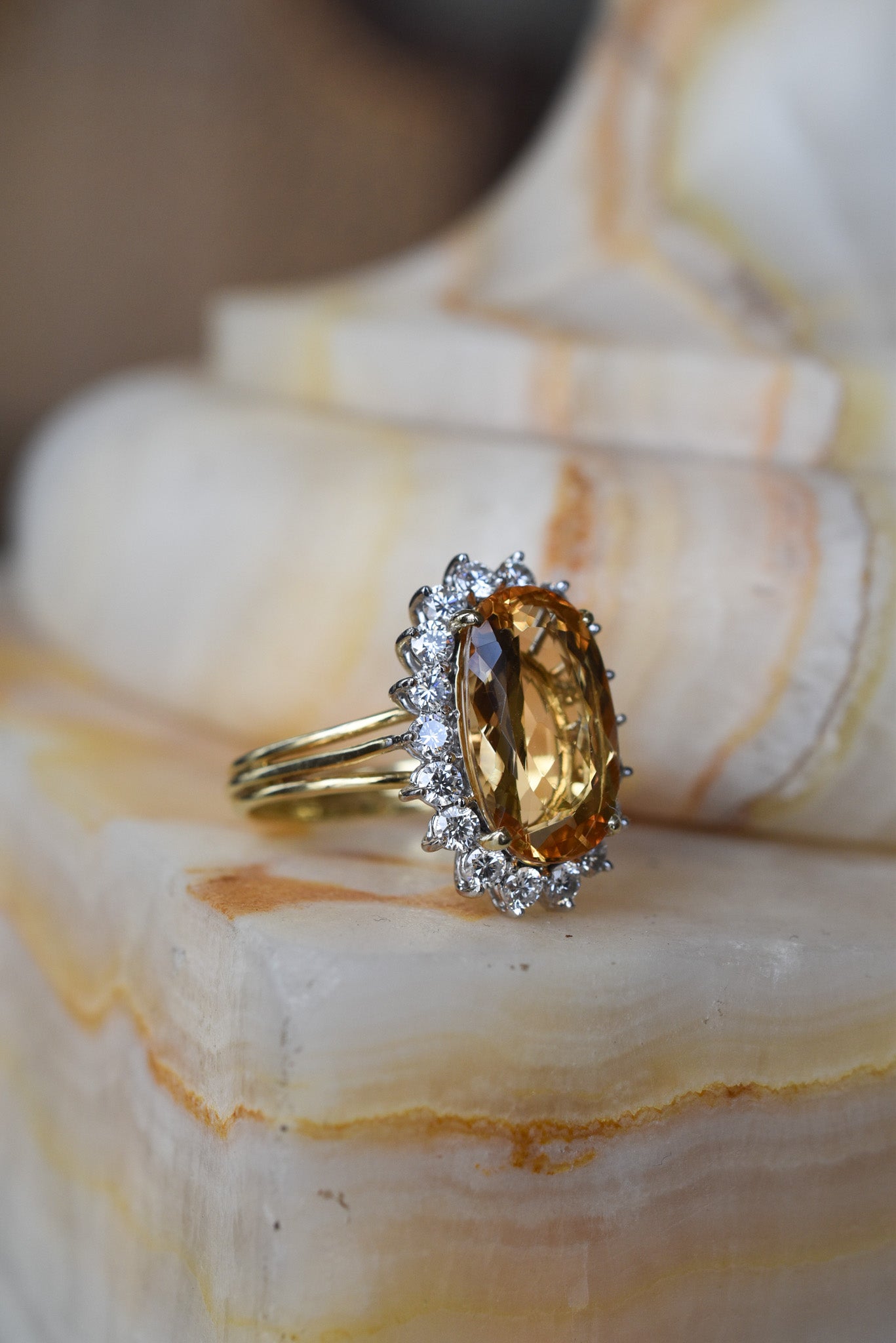 4.70ct Imperial Topaz and Diamond Cluster Ring