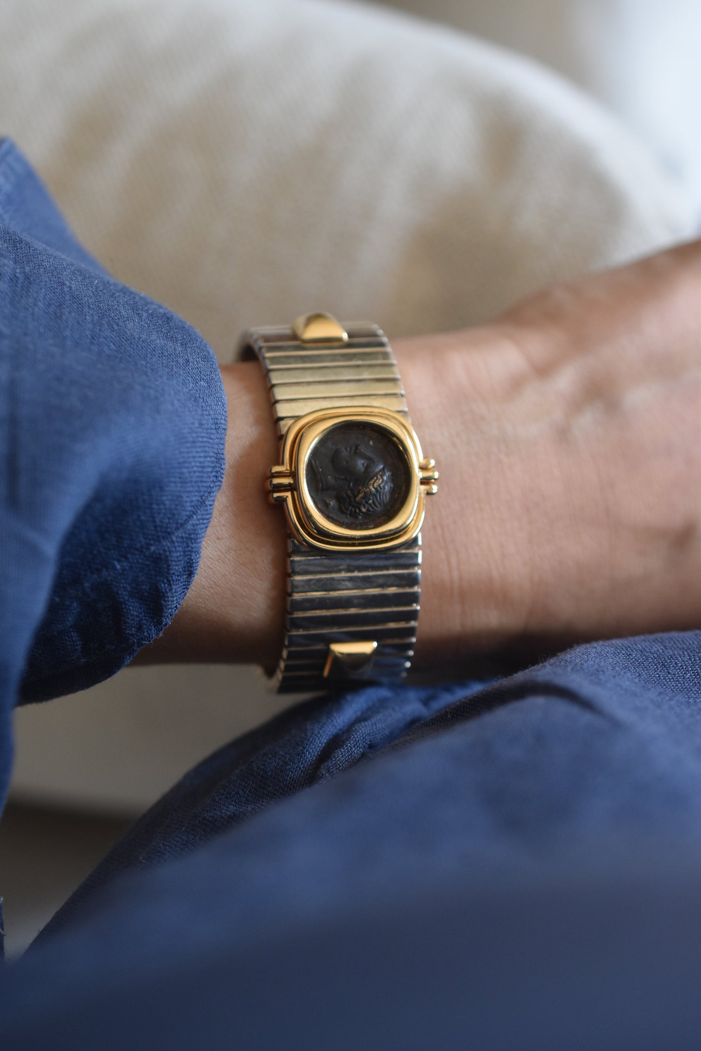 Numismatic Tubogas Cuff Bracelet in Sterling Siver and 18k Yellow Gold