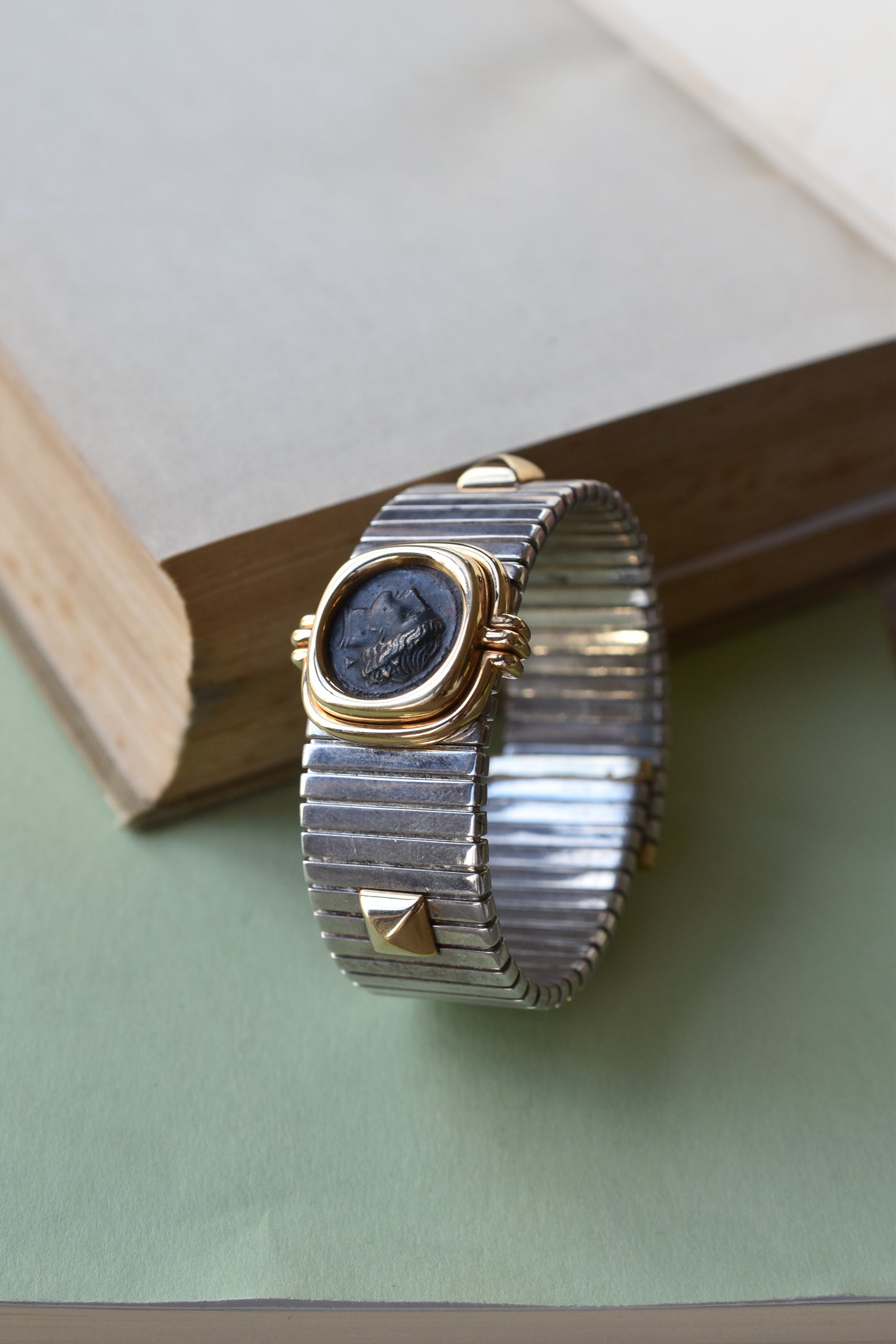 Numismatic Tubogas Cuff Bracelet in Sterling Siver and 18k Yellow Gold