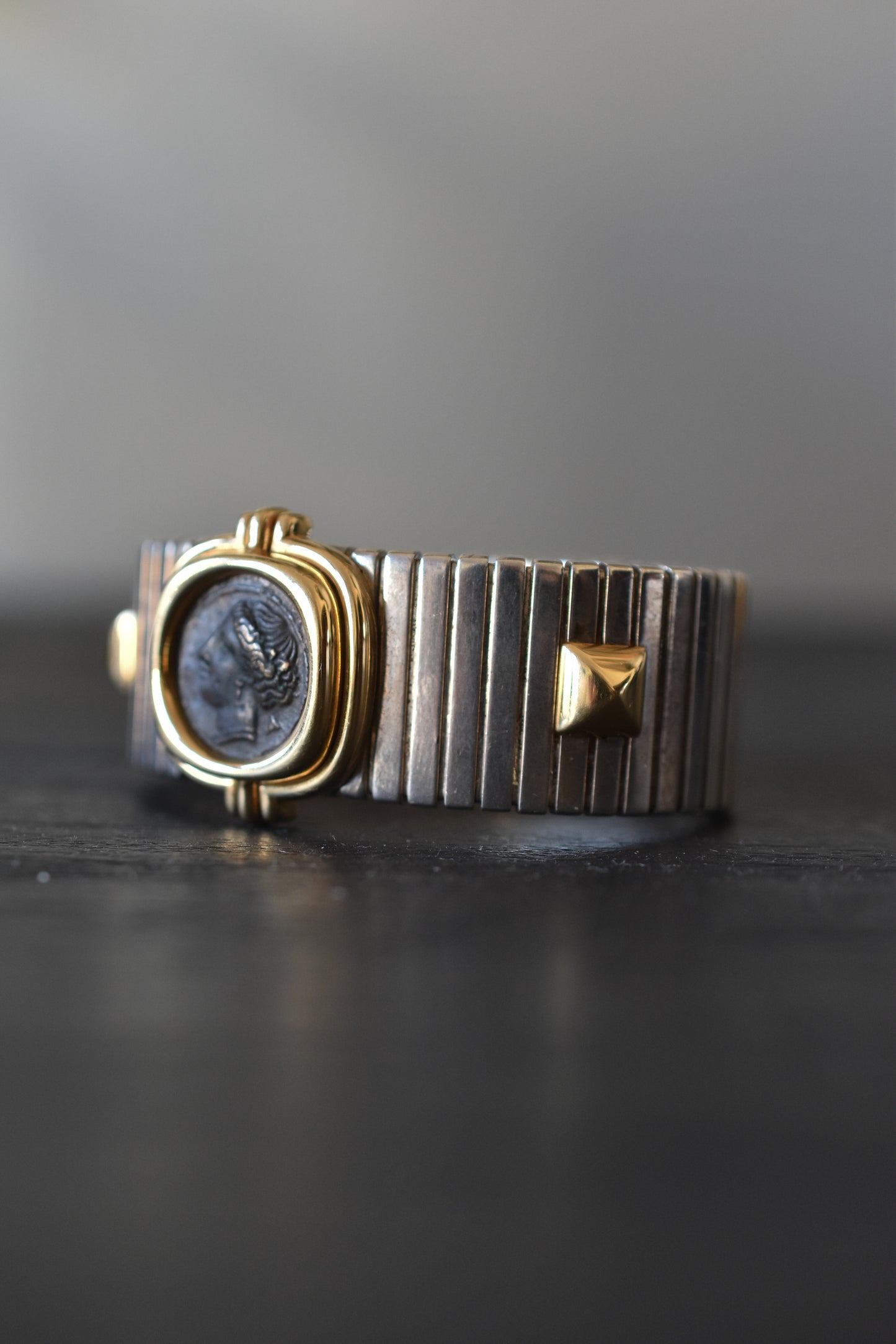 Numismatic Tubogas Cuff Bracelet in Sterling Siver and 18k Yellow Gold