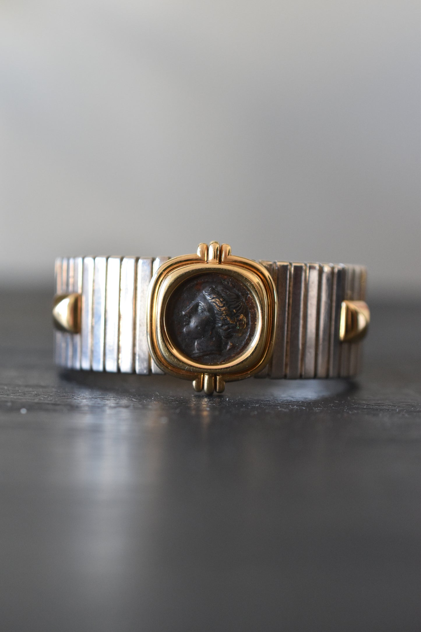 Numismatic Tubogas Cuff Bracelet in Sterling Siver and 18k Yellow Gold