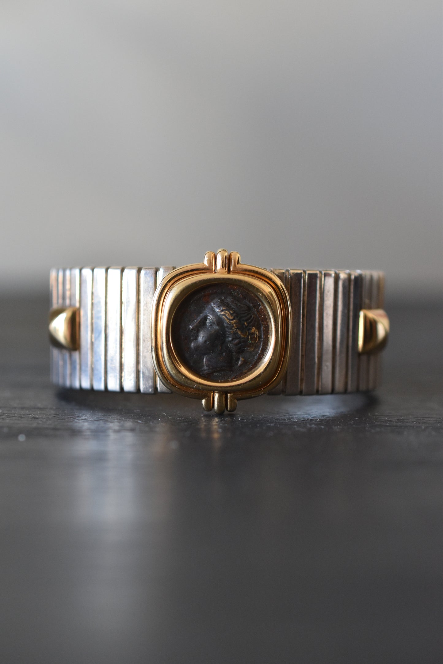 Numismatic Tubogas Cuff Bracelet in Sterling Siver and 18k Yellow Gold