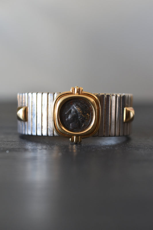 Numismatic Tubogas Cuff Bracelet in Sterling Siver and 18k Yellow Gold