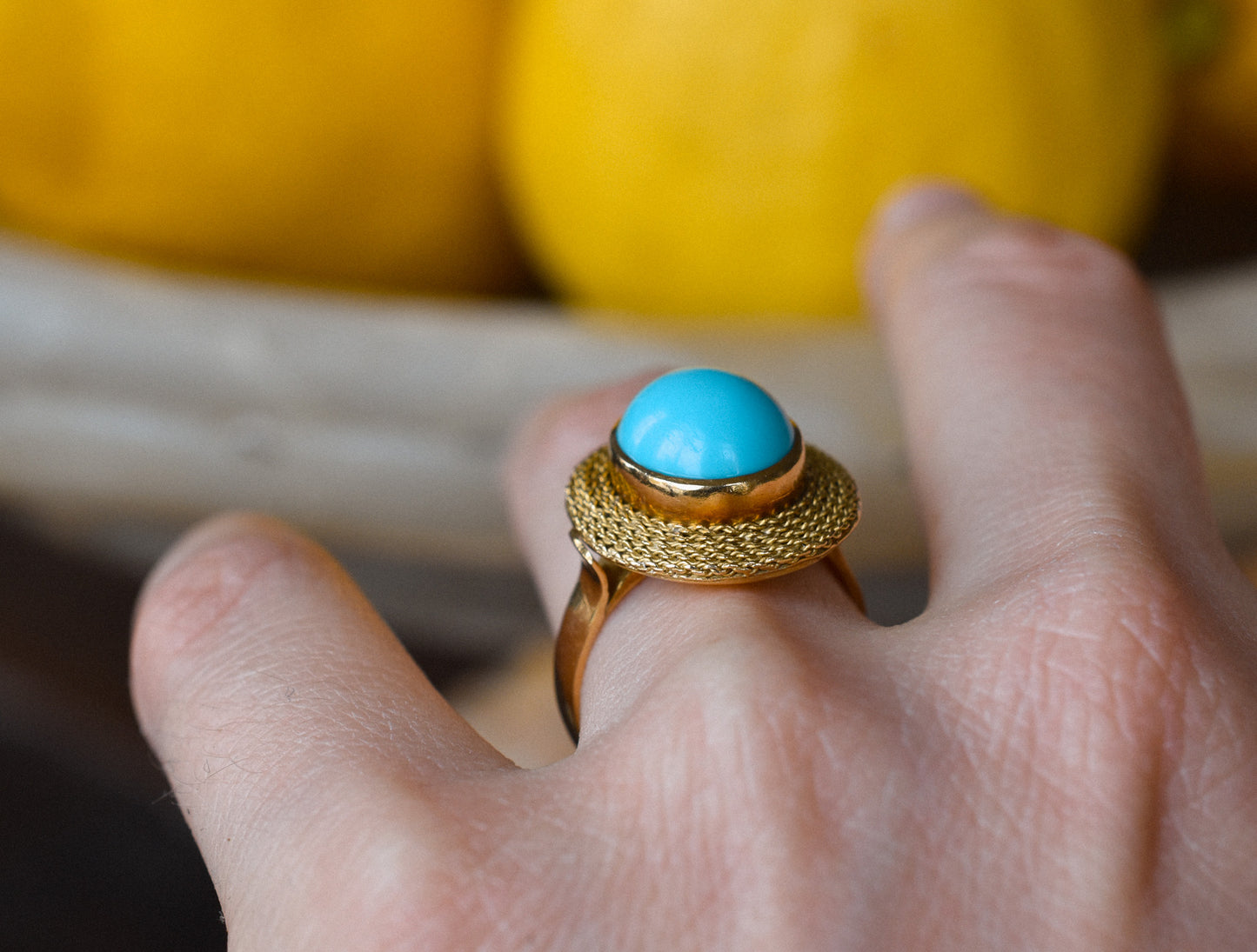 Vintage Italian Turquoise and 18K Yellow Gold Statement Ring