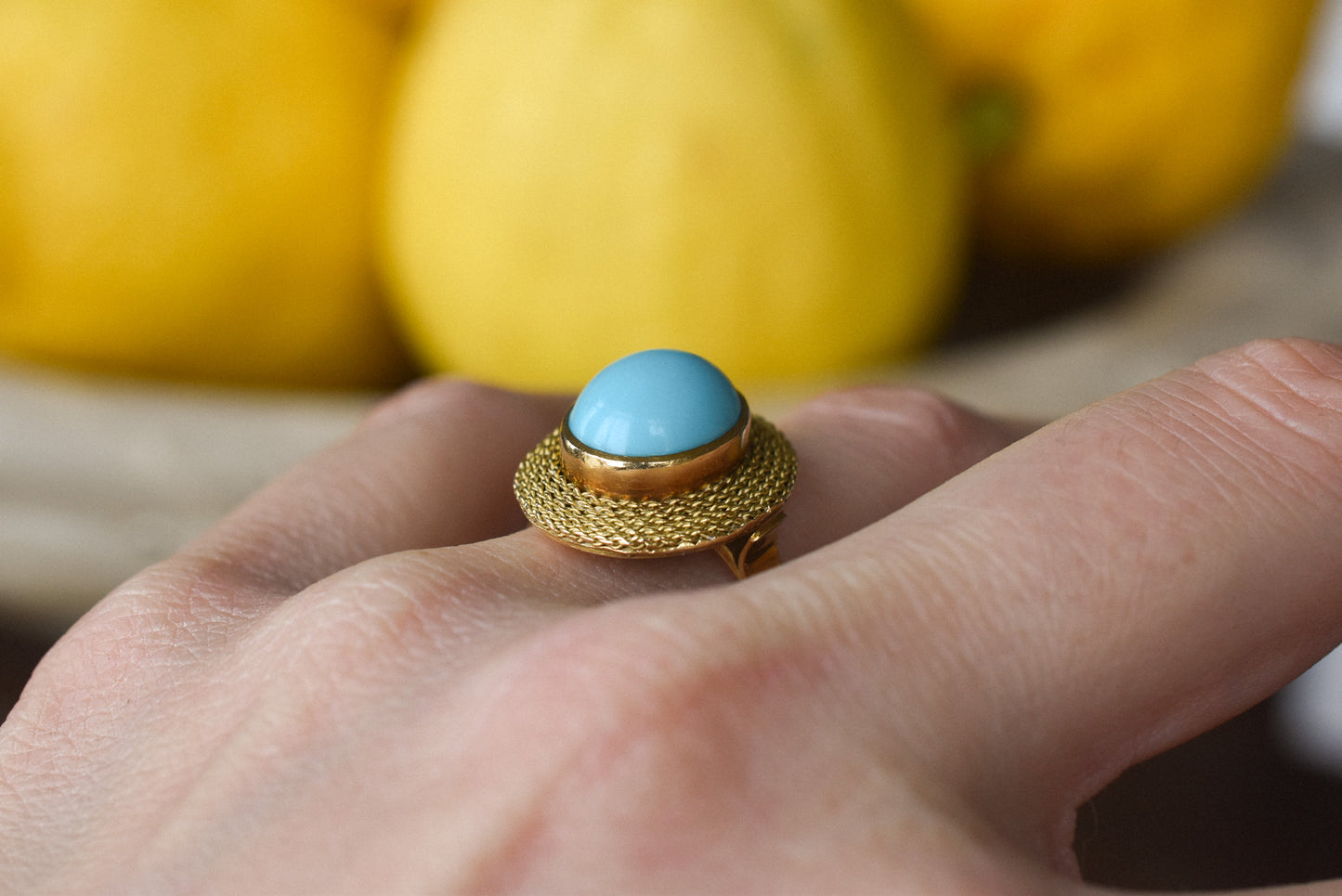 Vintage Italian Turquoise and 18K Yellow Gold Statement Ring