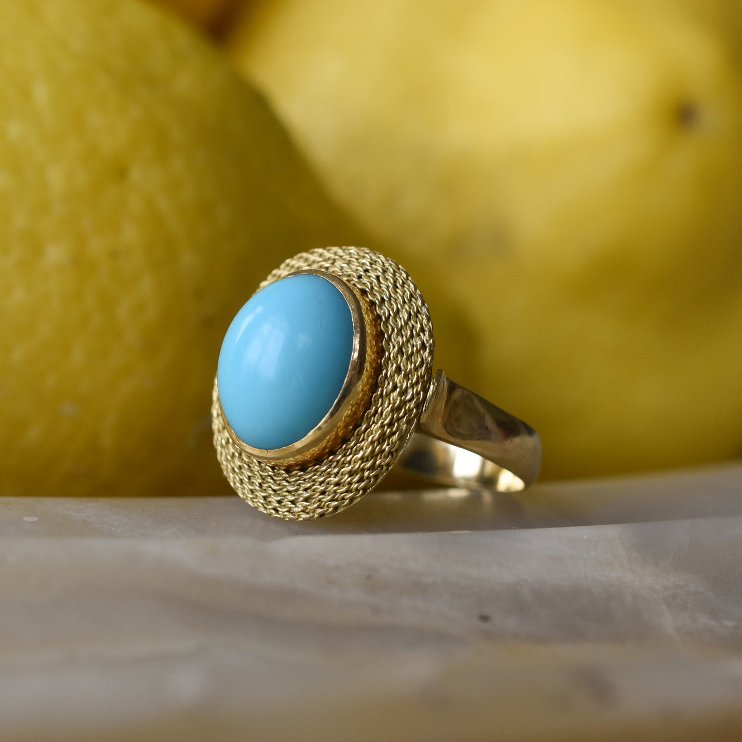 Vintage Italian Turquoise and 18K Yellow Gold Statement Ring