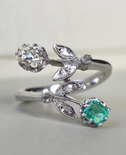 Vintage Emerald and Diamond 'Toi et Moi' Engagement Ring
