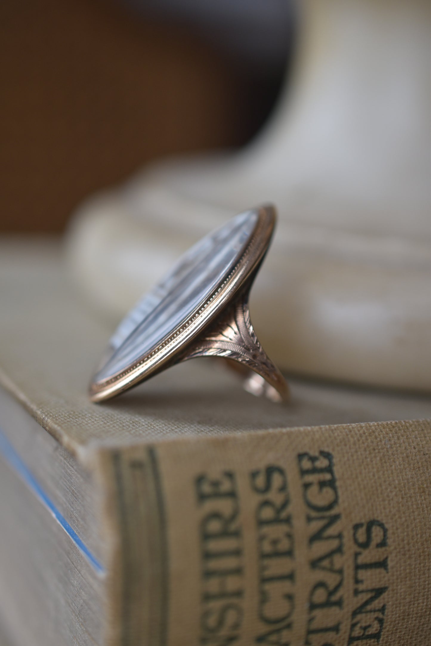 Antique Georgian Navette Mourning Ring 'Not Lost But Gone Before'