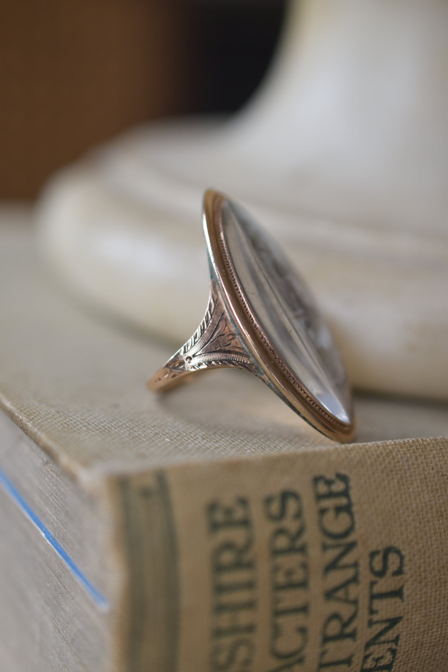 Antique Georgian Navette Mourning Ring 'Not Lost But Gone Before'