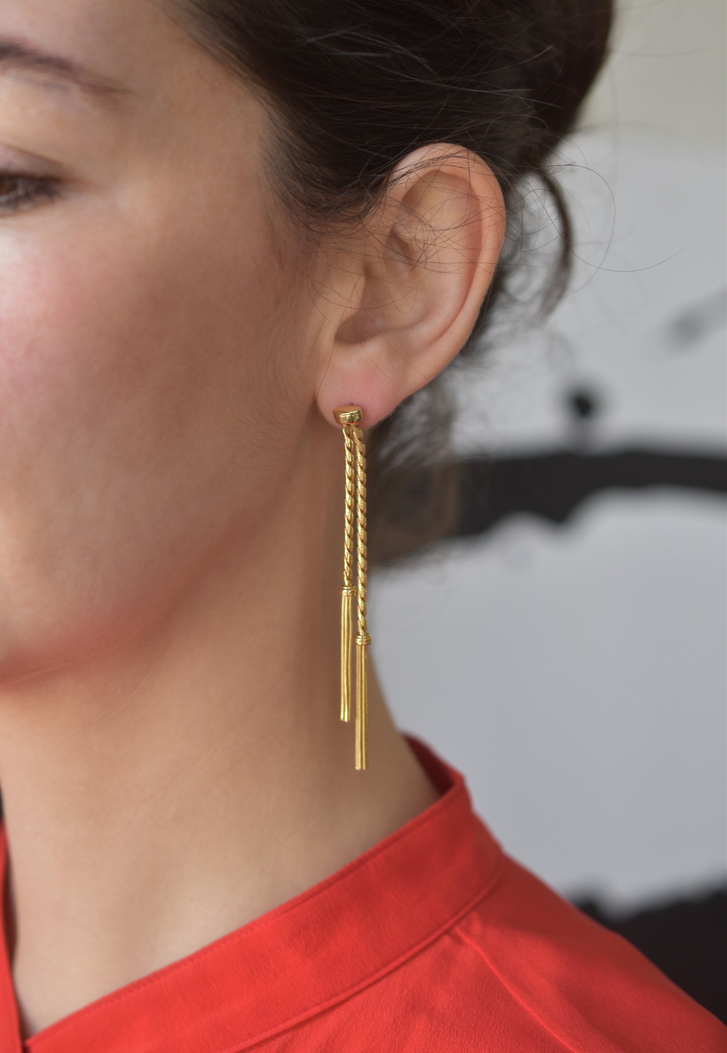 Vintage 18k Yellow Gold Tassel Drop Earrings