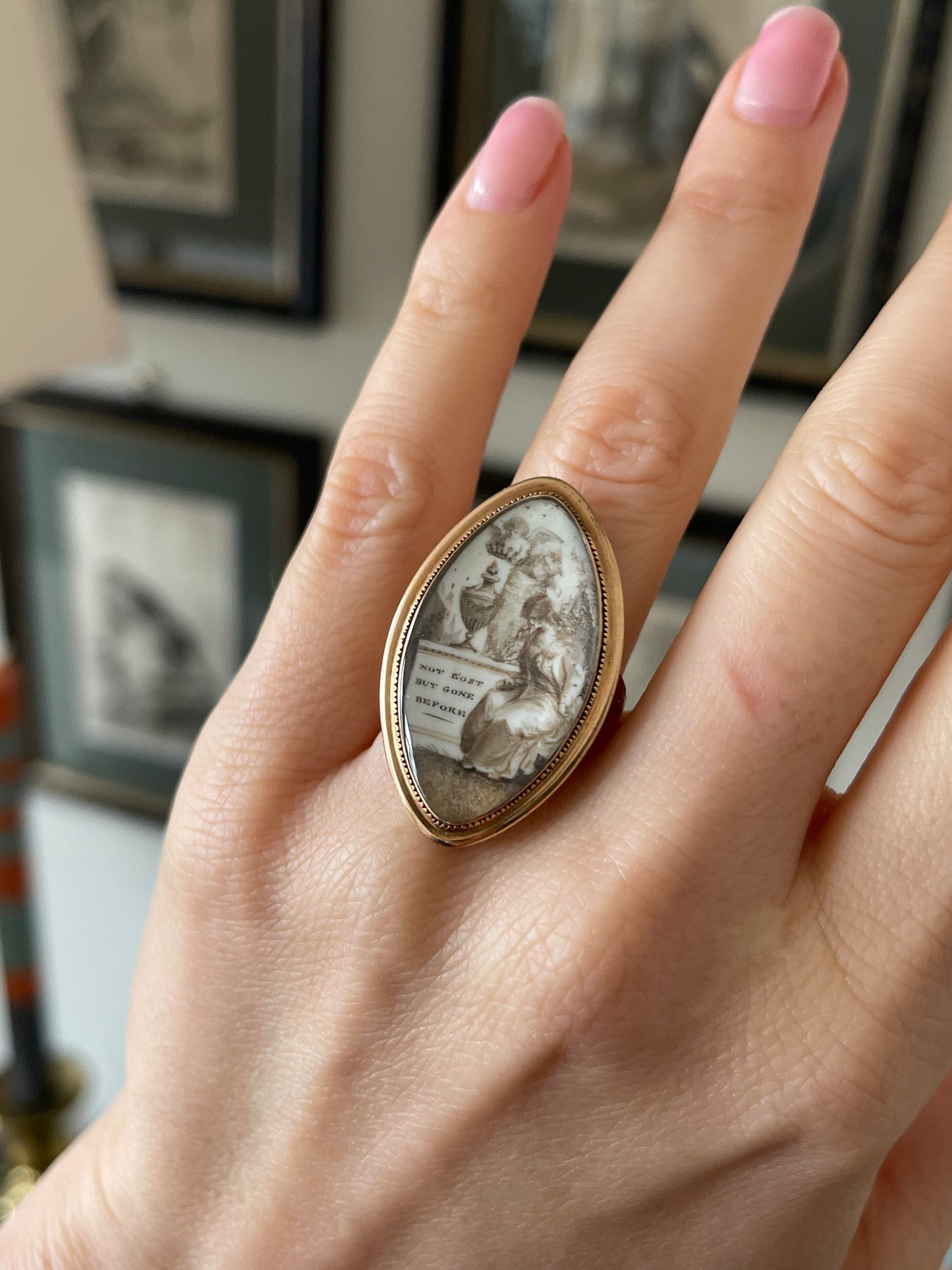 Antique Georgian Navette Mourning Ring 'Not Lost But Gone Before'