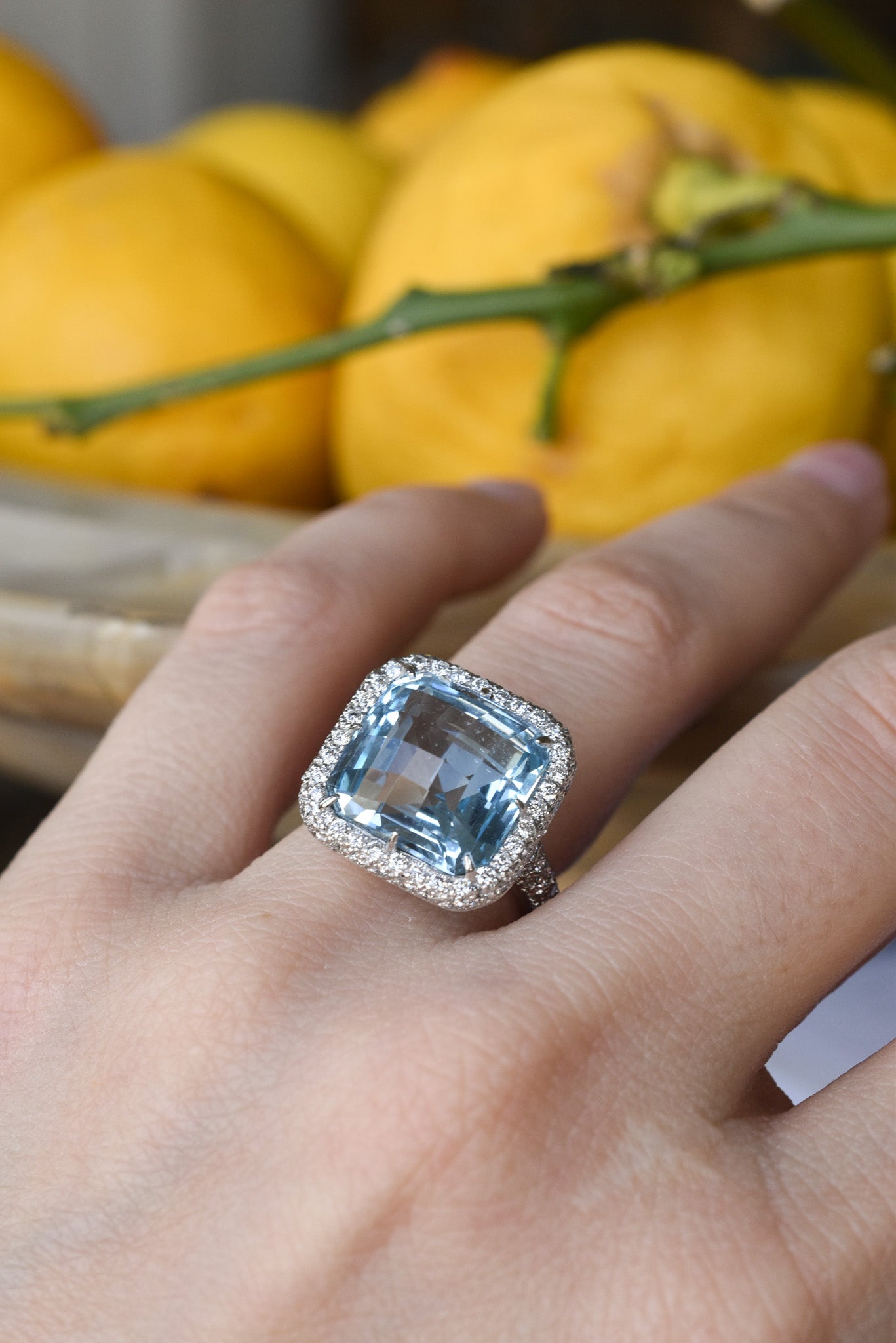 15ct Natural Topaz and Diamond 18k Gold Cocktail Ring