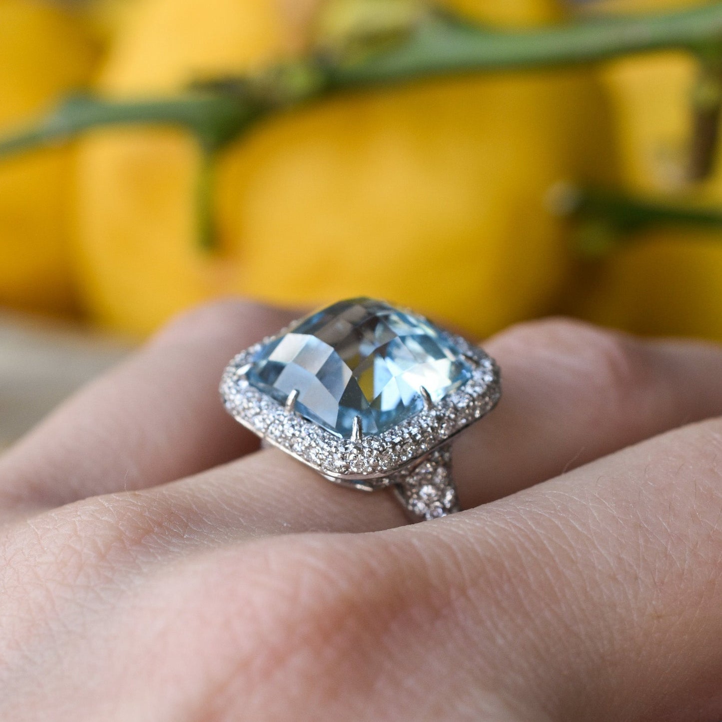 15ct Natural Topaz and Diamond 18k Gold Cocktail Ring