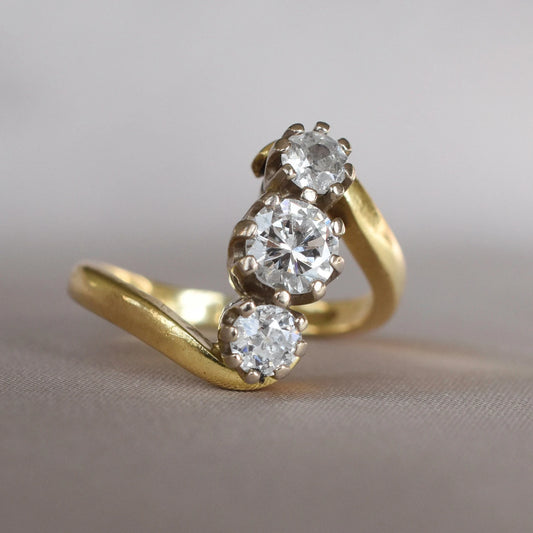 Vintage Trilogy Approx. 1CT Diamond Ring set in 18k Yellow Gold