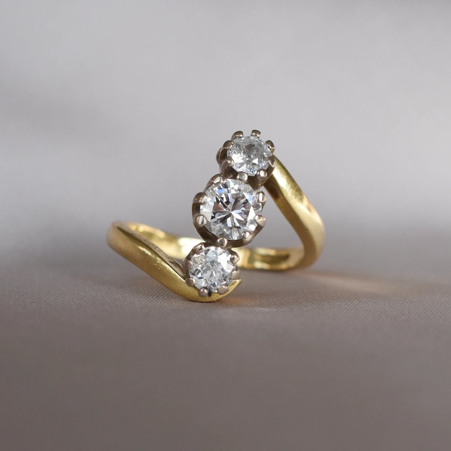 Vintage Trilogy Approx. 1CT Diamond Ring set in 18k Yellow Gold