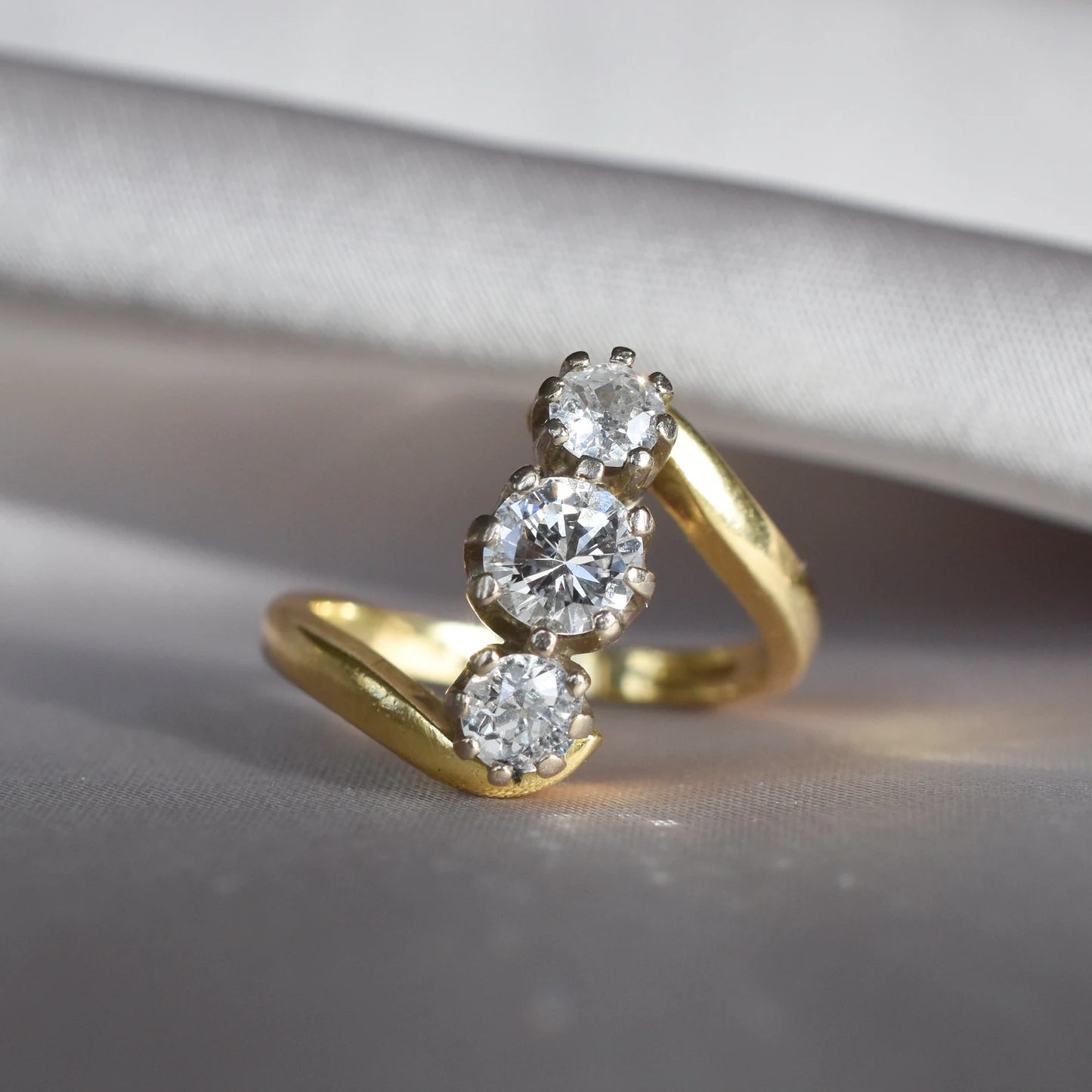 Vintage Trilogy Approx. 1CT Diamond Ring set in 18k Yellow Gold