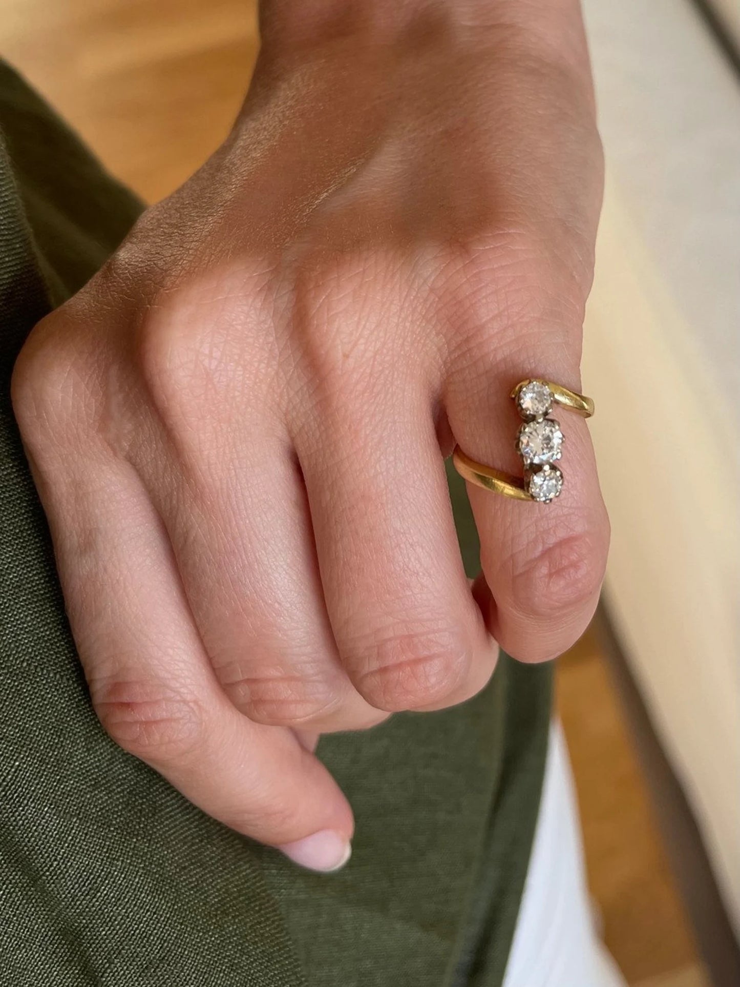 Vintage Trilogy Approx. 1CT Diamond Ring set in 18k Yellow Gold