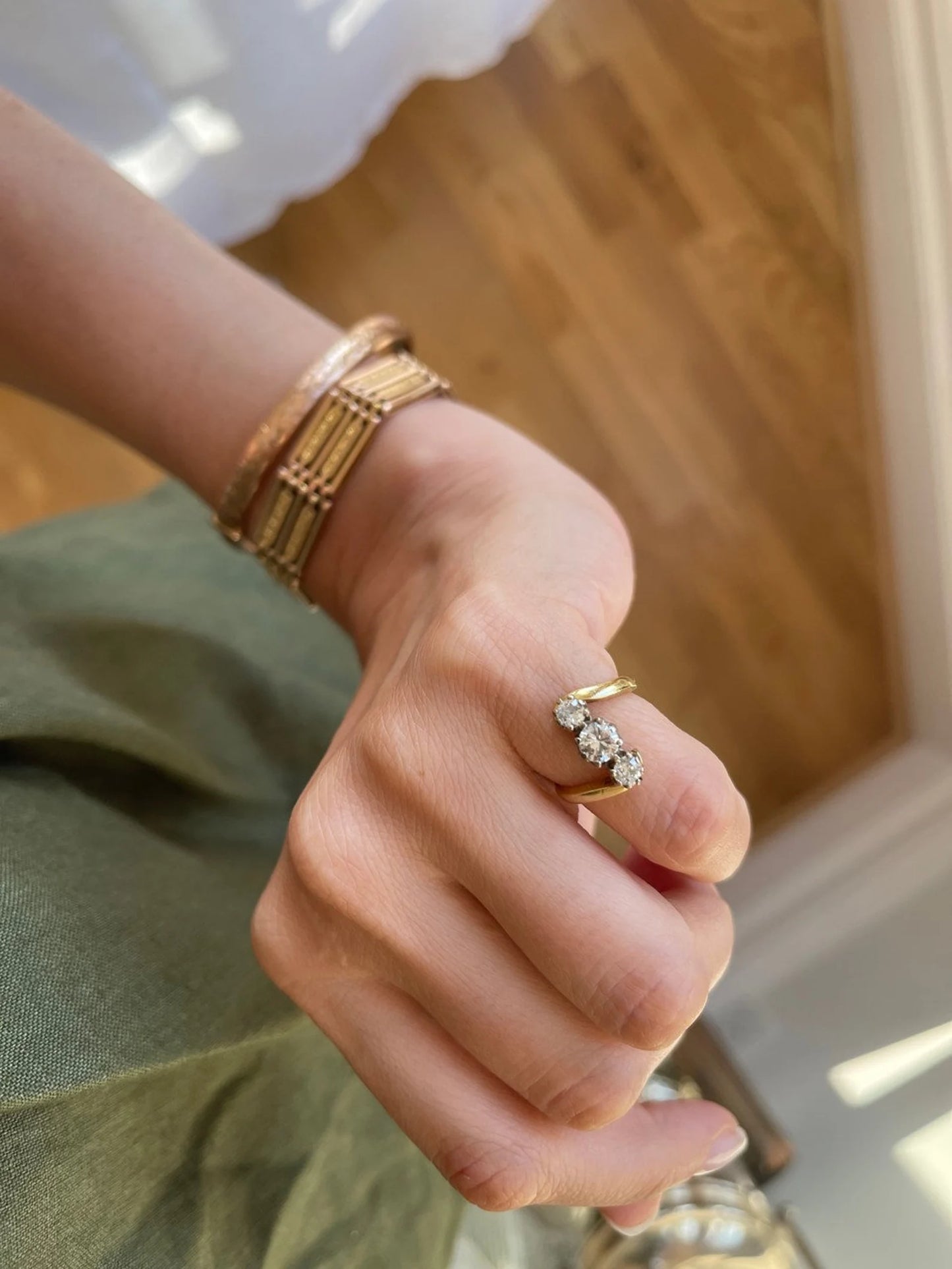 Vintage Trilogy Approx. 1CT Diamond Ring set in 18k Yellow Gold